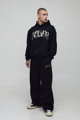Oversized Boxy Ofcl Cow Print Applique Hoodie