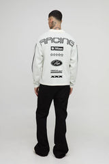 Tall Oversized Boxy Moto Jacquard Knitted Long Sleeve T-Shirt