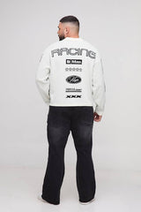 Plus Oversized Boxy Moto Jacquard Knitted Long Sleeve T-Shirt