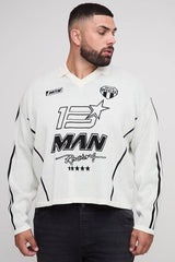 Plus Oversized Boxy Moto Jacquard Knitted Long Sleeve T-Shirt