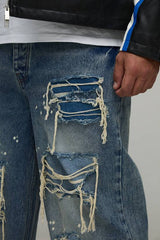 Plus Relaxed Fit Washed Paint Splatter Ripped Jeans