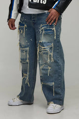 Plus Relaxed Fit Washed Paint Splatter Ripped Jeans