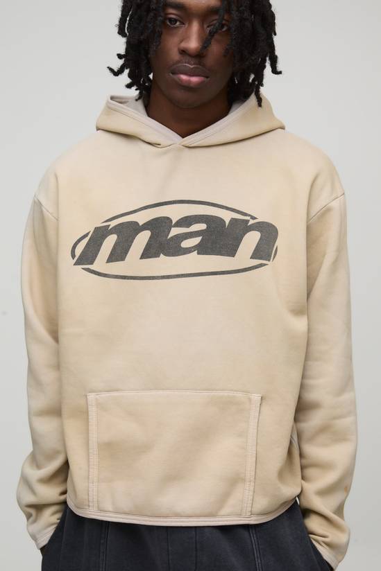 Oversized Boxy Spray Wash Man Branded Hoodie