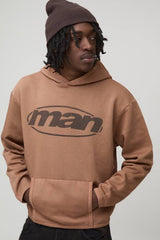 Oversized Boxy Spray Wash Man Branded Hoodie