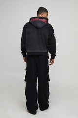 Oversized Boxy Moto Applique Zip Through Hoodie