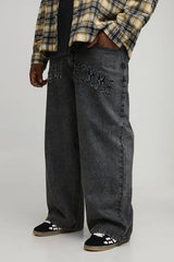 Plus Acid Wash Applique Relaxed Fit Jeans