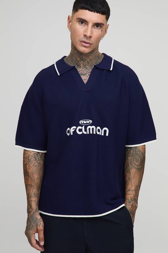 Tall Ribbed Knit Embroidered Football Shirt