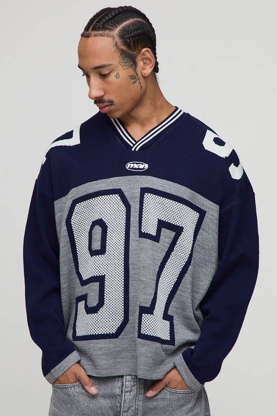 Man Varsity Jacquard Knitted Hockey Sports Top