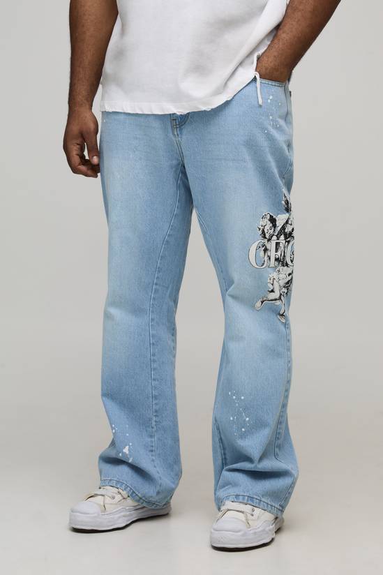 Plus Flared Printed Gusset Denim Jeans