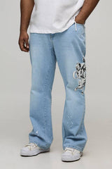 Plus Flared Printed Gusset Denim Jeans