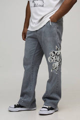 Plus Flared Printed Gusset Denim Jeans
