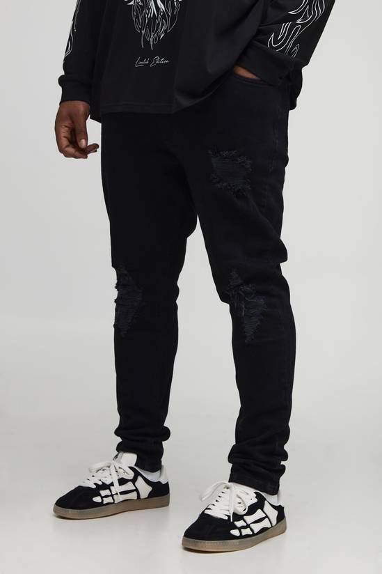 Plus Skinny Fit Rip & Repair Embroidery Denim Jeans
