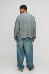 Oversized Boxy Ribbed Mixed Yarn Knitted Jumper