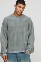 Oversized Boxy Ribbed Mixed Yarn Knitted Jumper