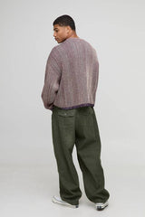 Oversized Boxy Ribbed Mixed Yarn Knitted Jumper