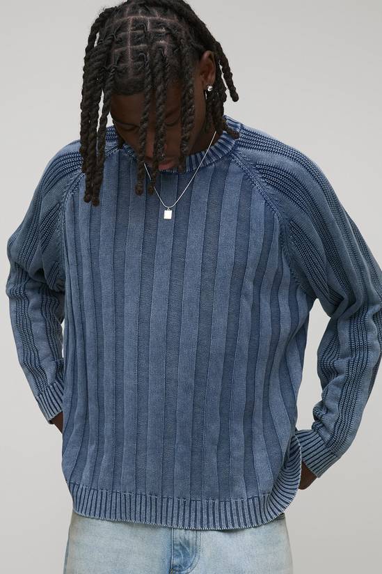Oversized Boxy Ribbed Acid Wash Knitted Jumper
