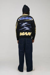 Oversized Boxy Moto Varsity Knitted Harrington Jacket