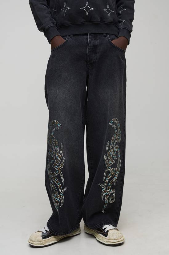 Baggy Fit Tribal Rhinestone Jeans