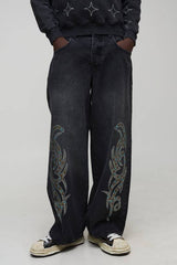 Baggy Fit Tribal Rhinestone Jeans