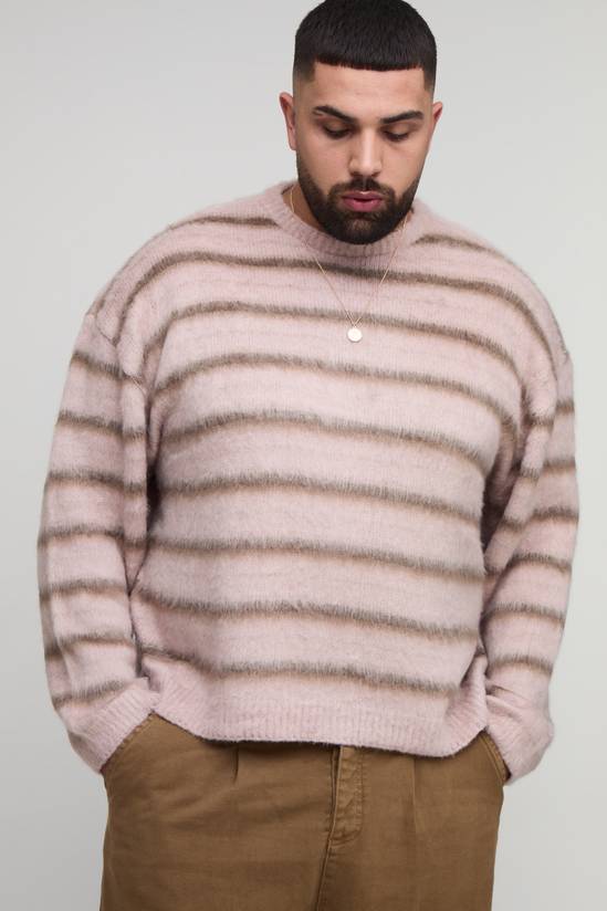 Plus Oversized Boxy Brushed Ombre Stripe Knitted Jumper