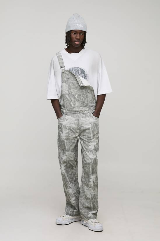 Baggy Fit Washed Forest Camo Overalls