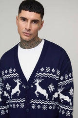 Tall Reindeer Fair Isle Relaxed Christmas Cardigan