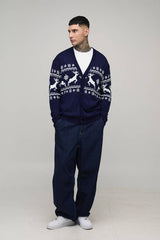Tall Reindeer Fair Isle Relaxed Christmas Cardigan