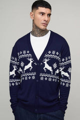 Tall Reindeer Fair Isle Relaxed Christmas Cardigan