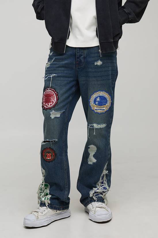 Slim Flare Applique Badge Gusset Jeans