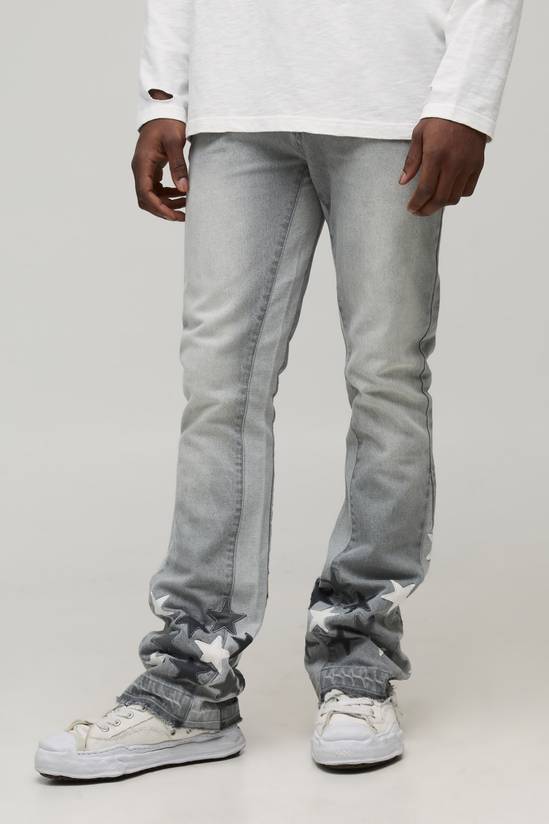 Slim Flared Stacked Star Applique Gusset Jeans