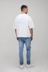 Skinny Stacked Printed Rip & Repair Denim Jeans