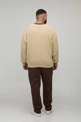 Plus Oversized Knitted Contrast V-Neck Jumper