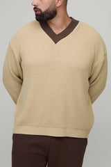 Plus Oversized Knitted Contrast V-Neck Jumper