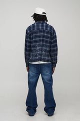 Straight Flared Stacked Stitch Ripped Detail Jeans