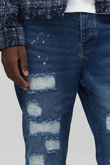 Straight Flared Stacked Stitch Ripped Detail Jeans