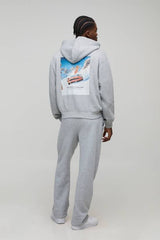 Oversized Boxy Graphics Zip Through Hoodie