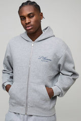 Oversized Boxy Graphics Zip Through Hoodie