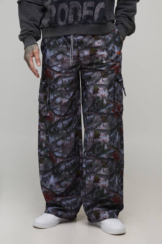 Tall Elasticated Waist Camo Nylon Baggy Trousers