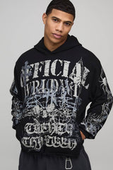 Oversized Boxy Hemless Loopback Graphic Hoodie