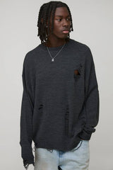 Boxy Distressed Knitted Jumper
