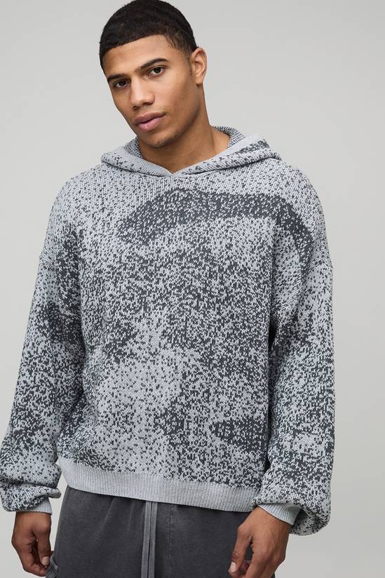 Oversized Boxy Mixed Ombre Knitted Hoodie