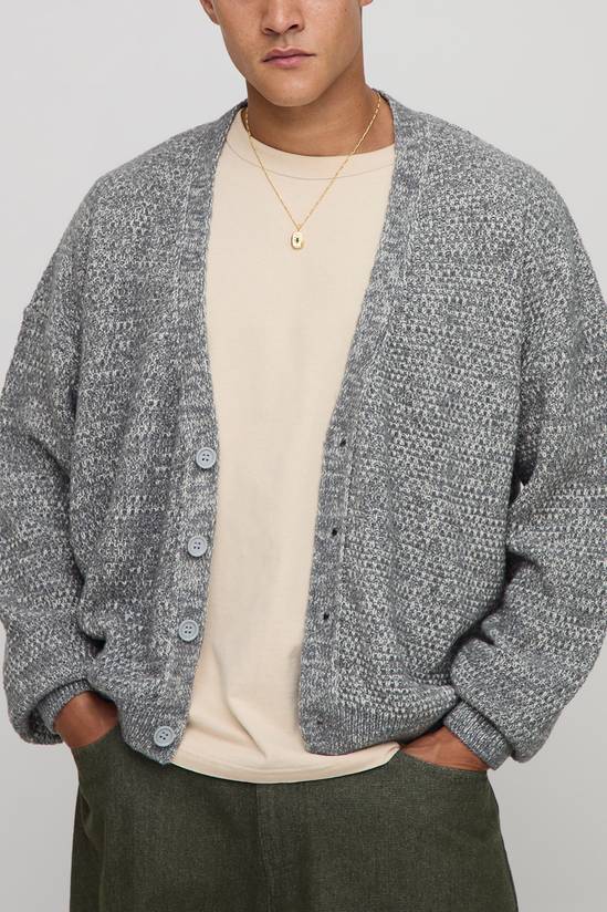 Relaxed Boxy Boucle Marl Knitted Cardigan