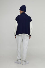 Oversized Boxy Embroidered Bomber Funnel Knitted Jacket
