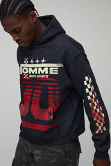 Oversized Boxy Washed Black Moto Racing Graphic Hoodie