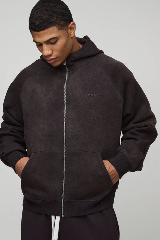 Oversized Boxy Zip Through Funnel Neck Raglan Hoodie