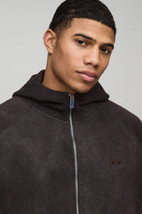 Oversized Boxy Zip Through Funnel Neck Raglan Hoodie