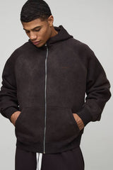 Oversized Boxy Zip Through Funnel Neck Raglan Hoodie