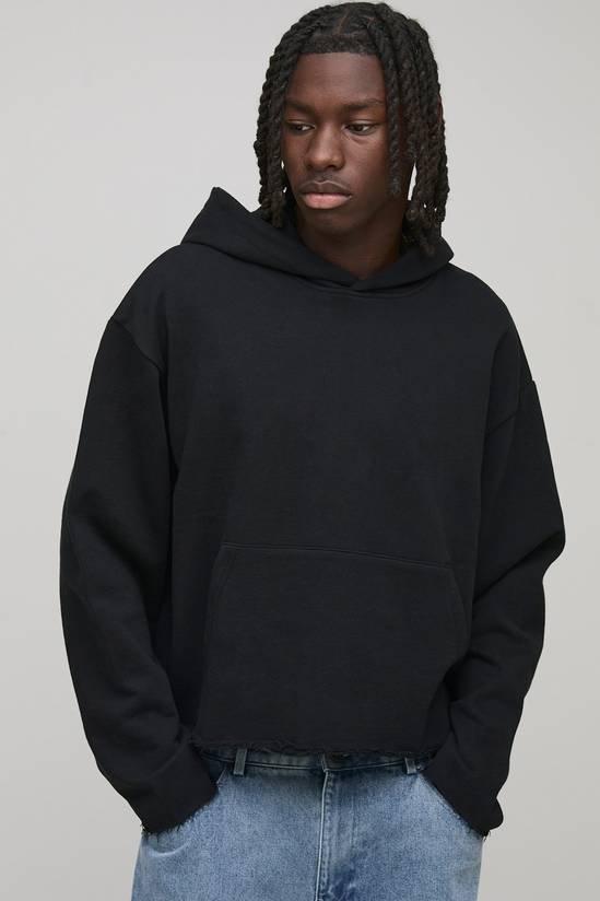 Oversized Shrunken Raw Edge Loopback Hoodie