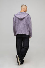 Oversized Drop Shoulder V Neck Washed Distressed Hoodie