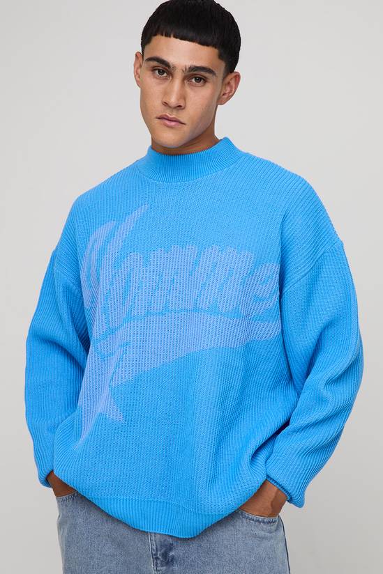 Oversized Extended Neck Rib Varsity Knitted Jumper